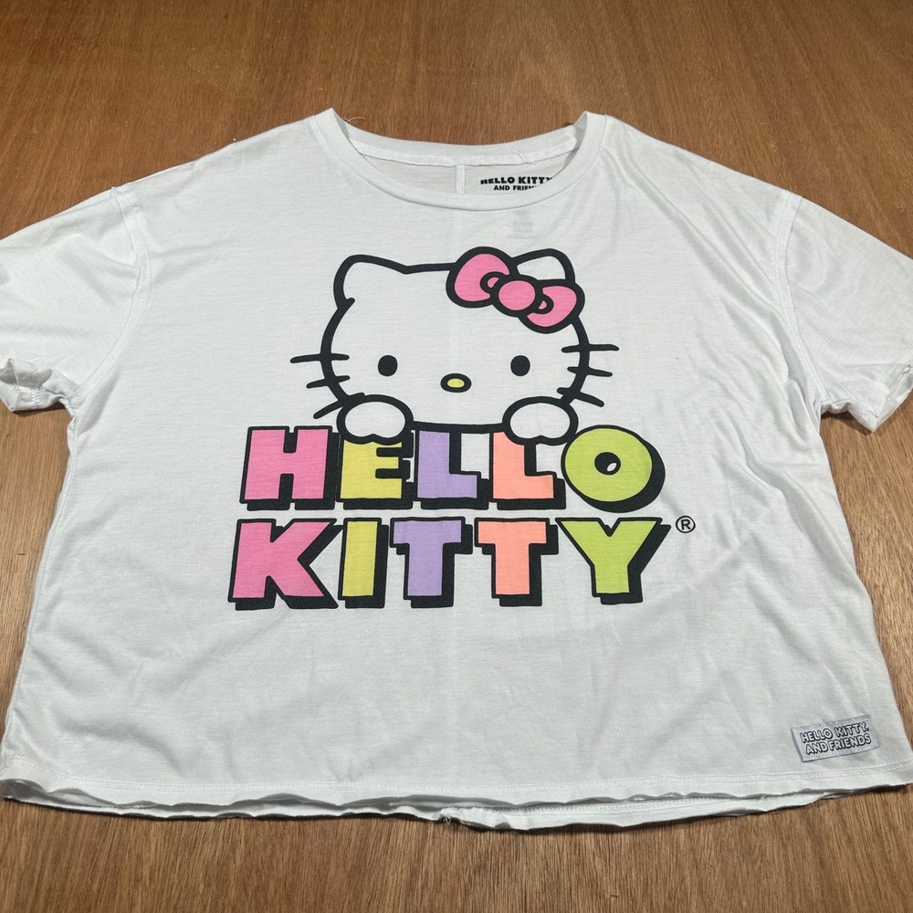 Hello Kitty Friends Girls White Graphic Crop T-Shirt Size S 4-6 Short Sleeve